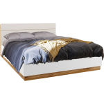 Łóżko drewniane 140x200 cm z pojemnikiem na pościel DEDIRI, z oświetleniem LED i półką w zagłówku, biel i dąb stirling