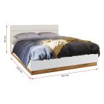 Łóżko drewniane 140x200 cm z pojemnikiem na pościel DEDIRI, z oświetleniem LED i półką w zagłówku, biel i dąb stirling