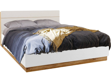 Dwuosobowe białe łóżko 160x200 do sypialni z pojemnikiem na pościel, oświetleniem LED i półką w wezgłowiu - DEDIRI