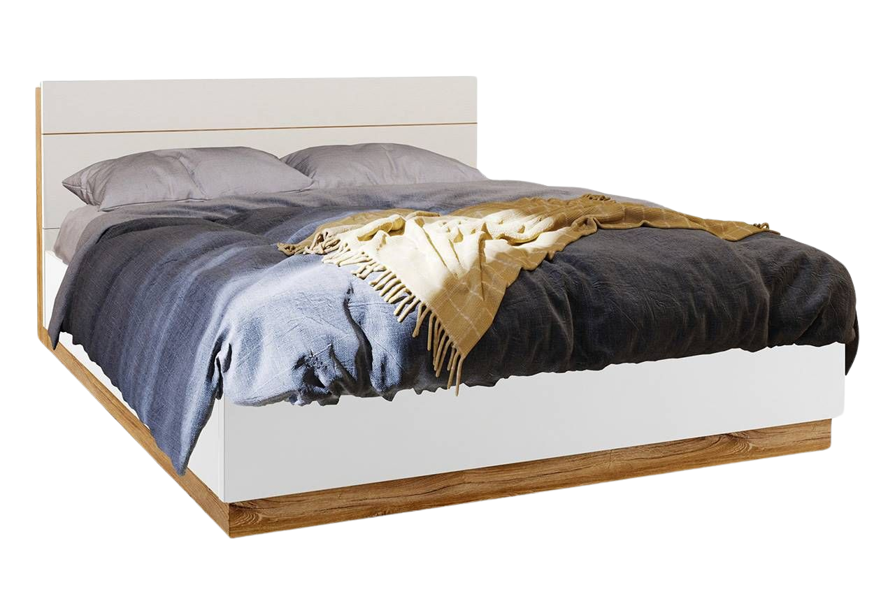 Dwuosobowe białe łóżko 160x200 do sypialni z pojemnikiem na pościel, oświetleniem LED i półką w wezgłowiu - DEDIRI