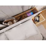 Dwuosobowe białe łóżko 160x200 do sypialni z pojemnikiem na pościel, oświetleniem LED i półką w wezgłowiu - DEDIRI