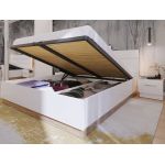 Dwuosobowe białe łóżko 160x200 do sypialni z pojemnikiem na pościel, oświetleniem LED i półką w wezgłowiu - DEDIRI