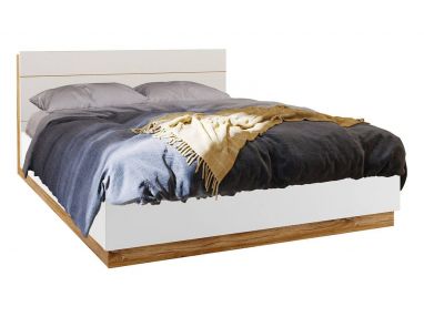 Dwuosobowe białe łóżko 160x200 do sypialni z pojemnikiem na pościel, oświetleniem LED i półką w wezgłowiu - DEDIRI