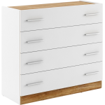 Biała komoda na ubranie 100 cm DEDIRI do sypialni, pojemna z 4 szufladami i eleganckimi uchwytami, dąb stirling