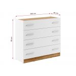 Biała komoda na ubranie 100 cm DEDIRI do sypialni, pojemna z 4 szufladami i eleganckimi uchwytami, dąb stirling