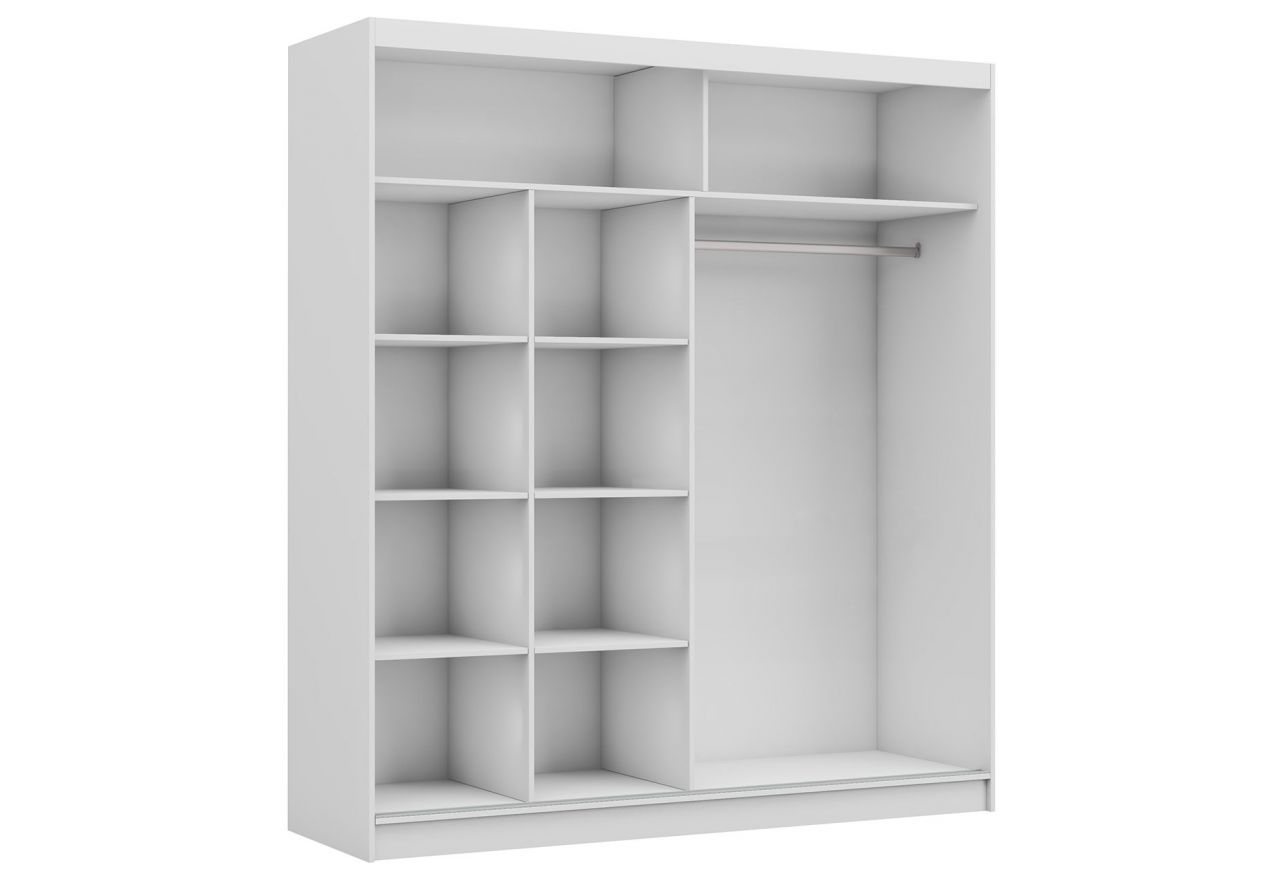 Przesuwna szafa dwudrzwiowa, z lustrem i opcją LED, WALENCJA 200, biała, z szarym szkłem lacobel