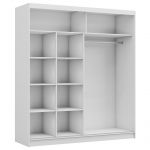 Przesuwna szafa dwudrzwiowa, z lustrem i opcją LED, WALENCJA 200, biała, z szarym szkłem lacobel