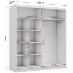 Przesuwna szafa dwudrzwiowa, z lustrem i opcją LED, WALENCJA 200, biała, z szarym szkłem lacobel