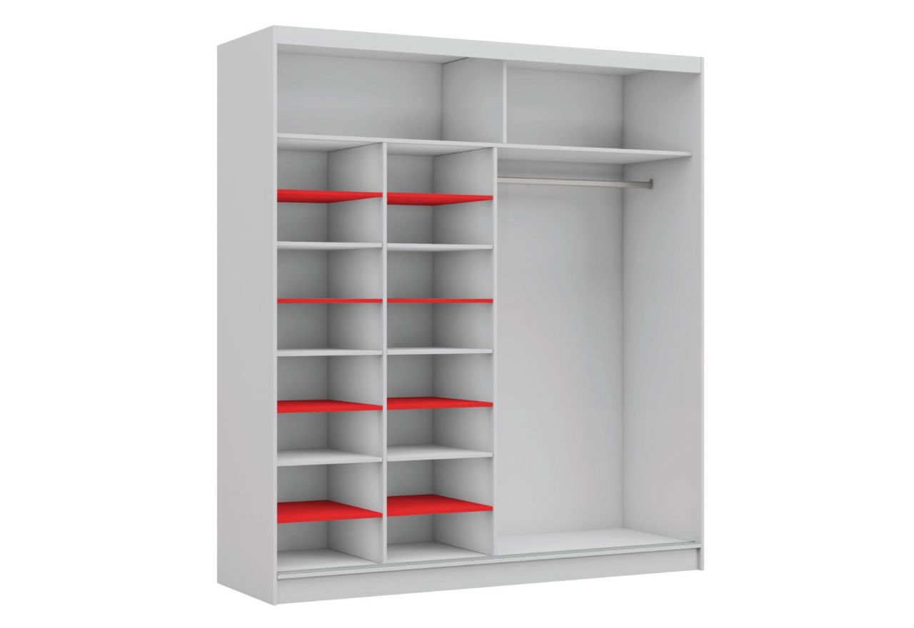 Przesuwna szafa dwudrzwiowa, z lustrem i opcją LED, WALENCJA 200, biała, z szarym szkłem lacobel