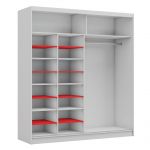 Przesuwna szafa dwudrzwiowa, z lustrem i opcją LED, WALENCJA 200, biała, z szarym szkłem lacobel