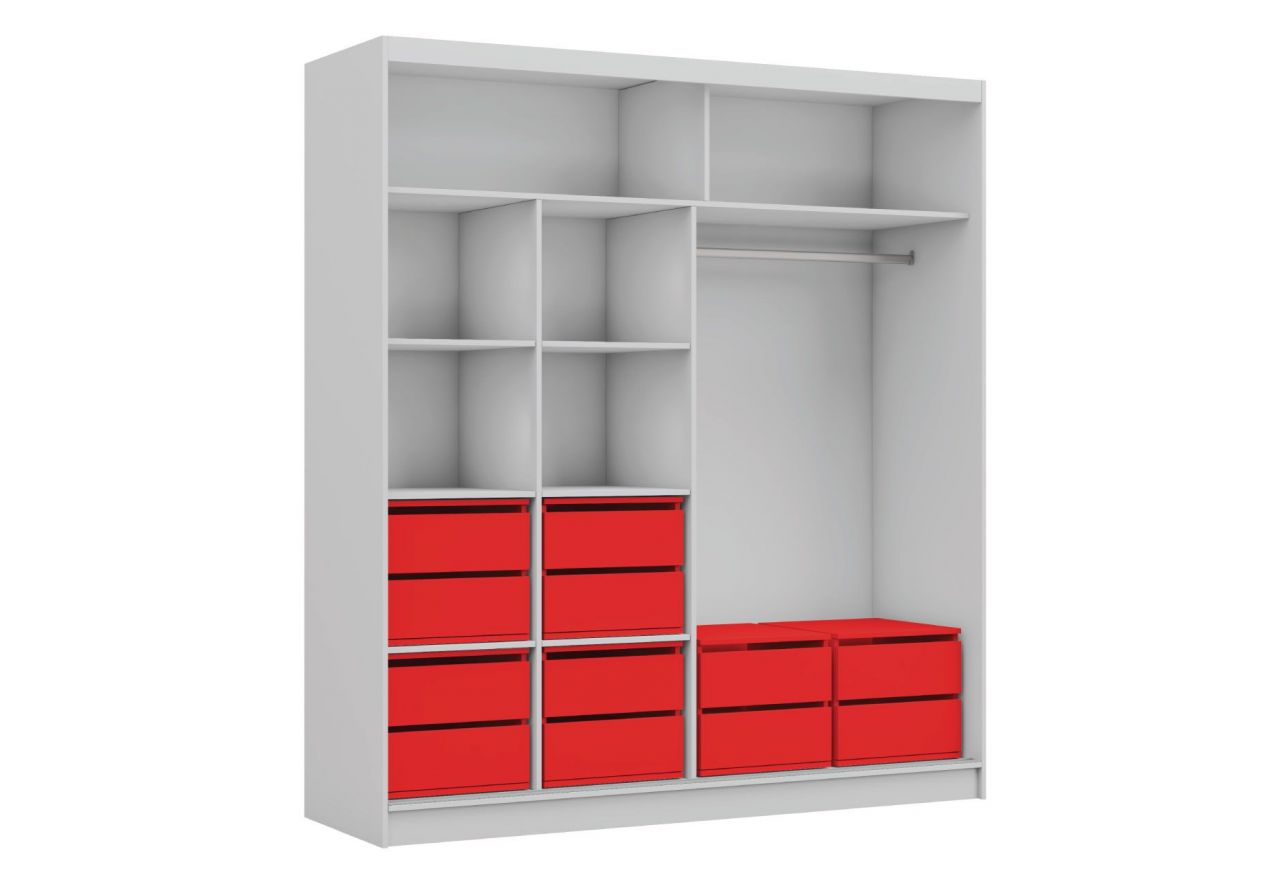 Przesuwna szafa dwudrzwiowa, z lustrem i opcją LED, WALENCJA 200, biała, z szarym szkłem lacobel