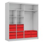 Przesuwna szafa dwudrzwiowa, z lustrem i opcją LED, WALENCJA 200, biała, z szarym szkłem lacobel