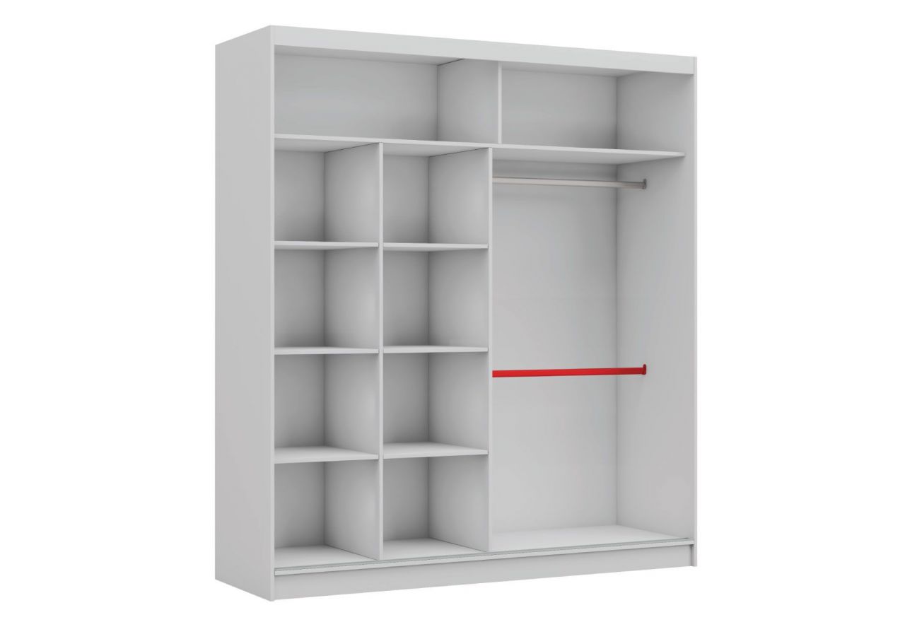 Przesuwna szafa dwudrzwiowa, z lustrem i opcją LED, WALENCJA 200, biała, z szarym szkłem lacobel