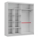 Przesuwna szafa dwudrzwiowa, z lustrem i opcją LED, WALENCJA 200, biała, z szarym szkłem lacobel