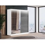 Przesuwna szafa dwudrzwiowa, z lustrem i opcją LED, WALENCJA 200, biała, z szarym szkłem lacobel