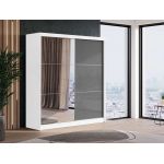 Przesuwna szafa dwudrzwiowa, z lustrem i opcją LED, WALENCJA 200, biała, z szarym szkłem lacobel