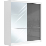 Przesuwna szafa dwudrzwiowa, z lustrem i opcją LED, WALENCJA 200, biała, z szarym szkłem lacobel
