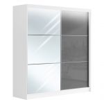 Przesuwna szafa dwudrzwiowa, z lustrem i opcją LED, WALENCJA 200, biała, z szarym szkłem lacobel