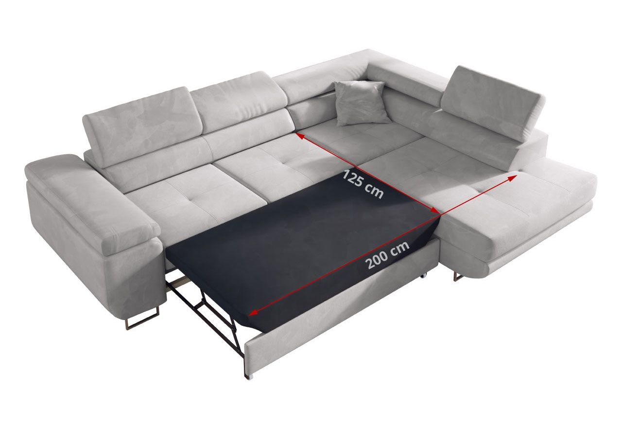 Duży narożnik o nowoczesnym wyglądzie do salonu z funkcją spania, sprężyny faliste premium - GUSTAW szary - OUTLET