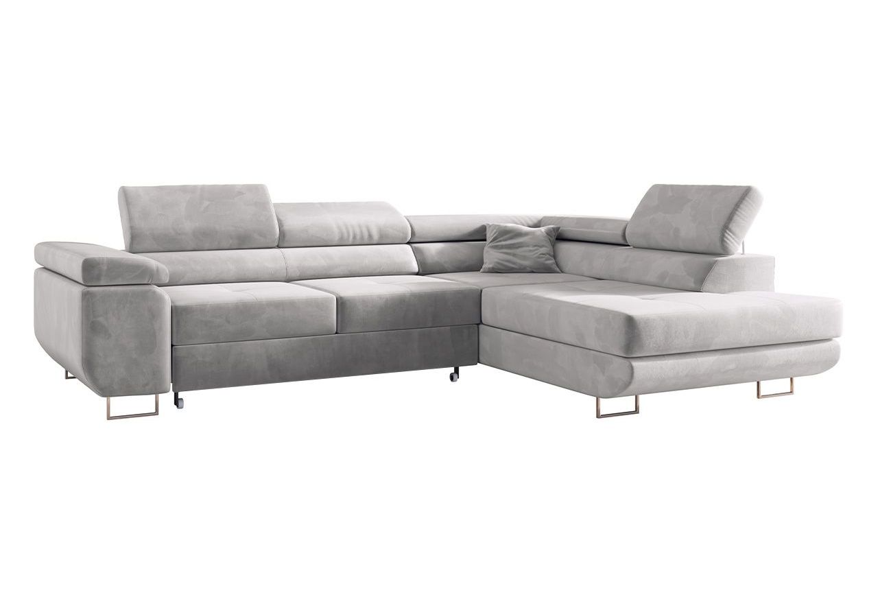 Duży narożnik o nowoczesnym wyglądzie do salonu z funkcją spania, sprężyny faliste premium - GUSTAW szary - OUTLET