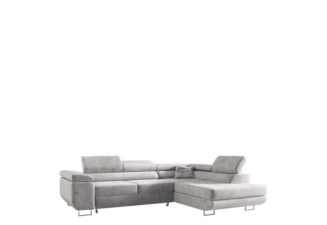 Duży narożnik o nowoczesnym wyglądzie do salonu z funkcją spania, sprężyny faliste premium - GUSTAW szary - OUTLET