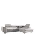 Duży narożnik o nowoczesnym wyglądzie do salonu z funkcją spania, sprężyny faliste premium - GUSTAW szary - OUTLET