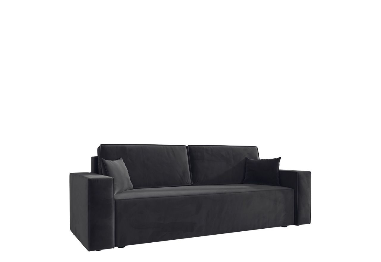Mała sofa rozkładana wolnostojąca z funkcją spania i pojemnikiem, sprężyny premium bonell - KLARA grafitowa - OUTLET