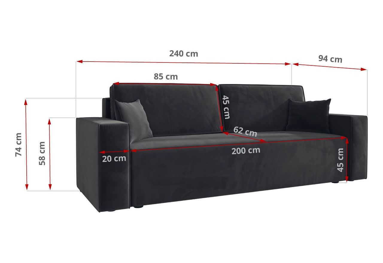 Mała sofa rozkładana wolnostojąca z funkcją spania i pojemnikiem, sprężyny premium bonell - KLARA grafitowa - OUTLET