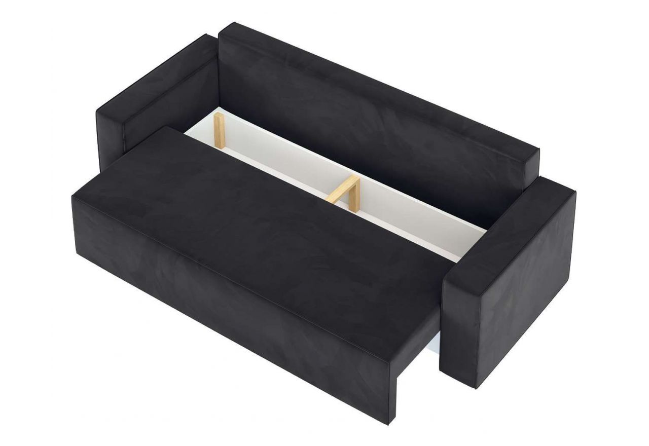 Mała sofa rozkładana wolnostojąca z funkcją spania i pojemnikiem, sprężyny premium bonell - KLARA grafitowa - OUTLET