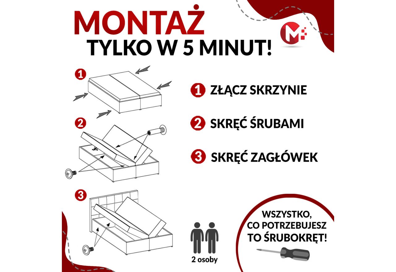 Łóżko do sypialni kontynentalne z materacem sprężynowym LINATE 120x200, wysokie, przeszywane wezgłowie, biała ecoskóra