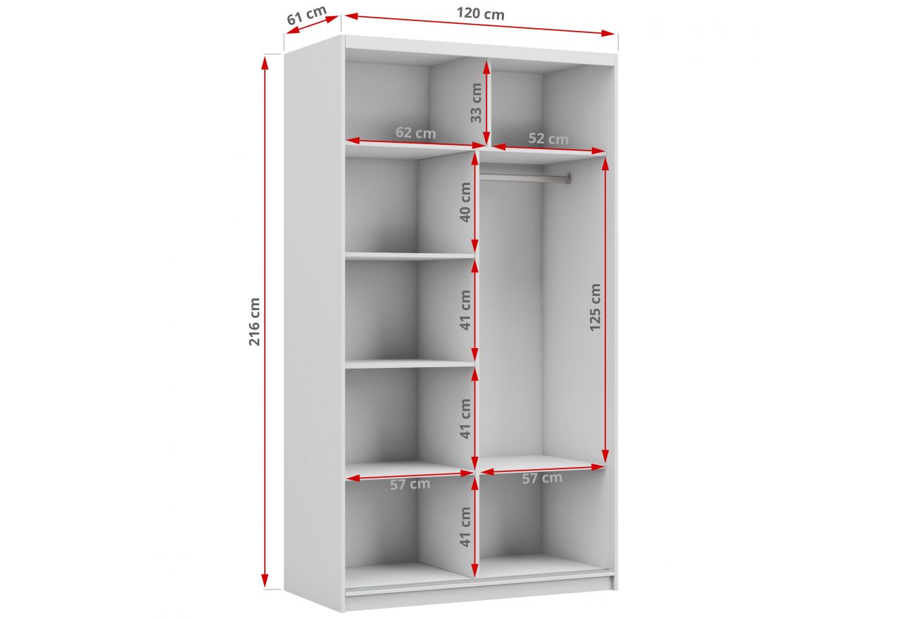 Dwudrzwiowa szafa przesuwna z czarnym, matowym korpusem i lustrami na frontach, DUBROWNIK 120 cm