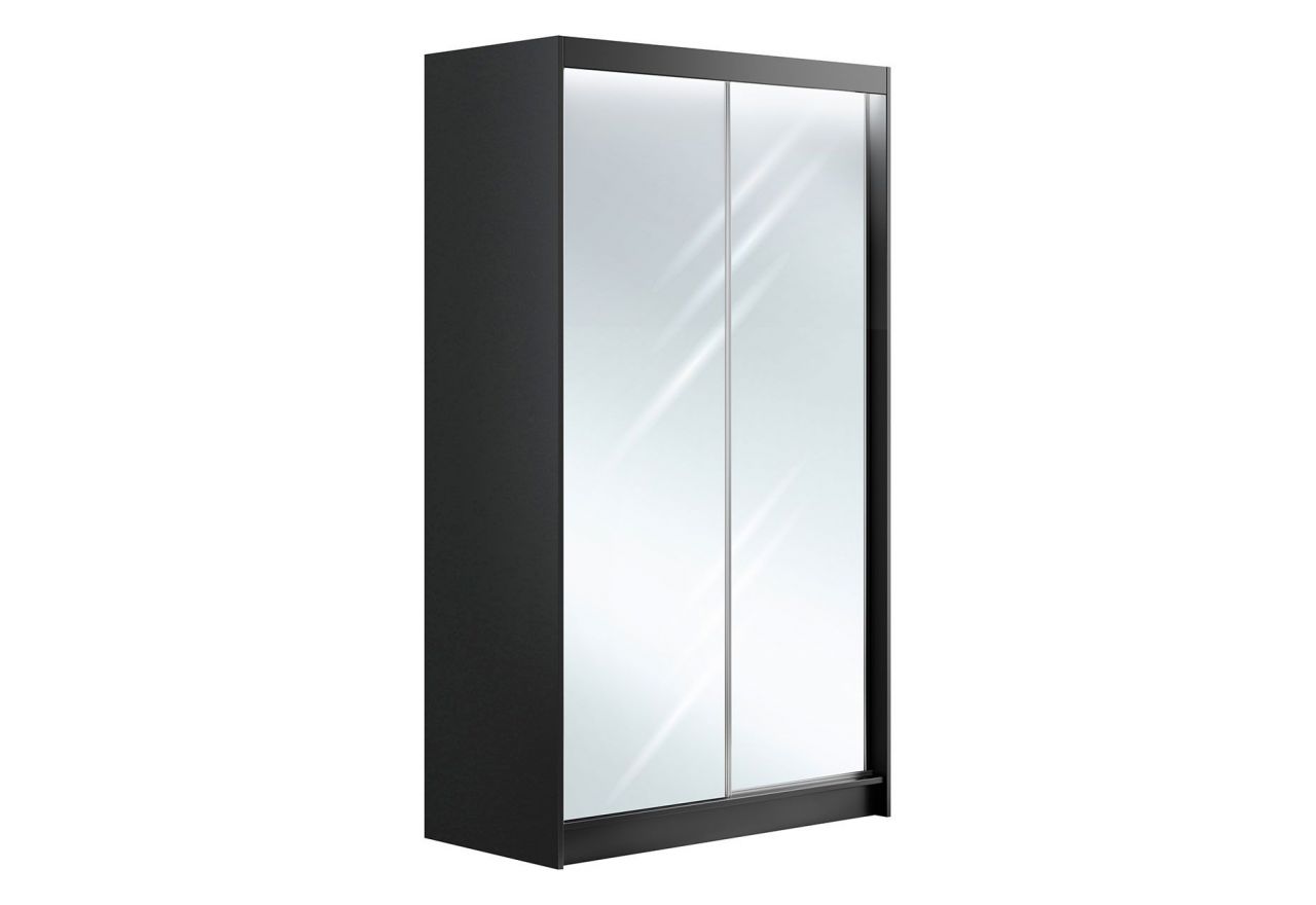 Dwudrzwiowa szafa przesuwna z czarnym, matowym korpusem i lustrami na frontach, DUBROWNIK 120 cm