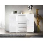 Elegancka i nowoczesna komoda dwudrzwiowa z oświetleniem LED do pokoju i salonu - BORA Biały / Biały połysk - OUTLET