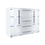 Elegancka i nowoczesna komoda dwudrzwiowa z oświetleniem LED do pokoju i salonu - BORA Biały / Biały połysk - OUTLET