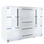 Elegancka i nowoczesna komoda dwudrzwiowa z oświetleniem LED do pokoju i salonu - BORA Biały / Biały połysk - OUTLET