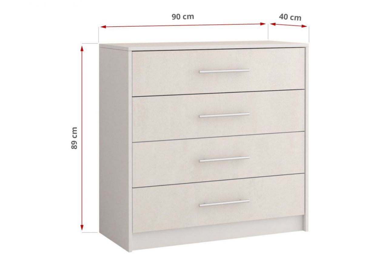 Komoda do sypialni i pokoju z czterema szufladami - ALICJA Biały / Silk perłowa śmietanka - OUTLET