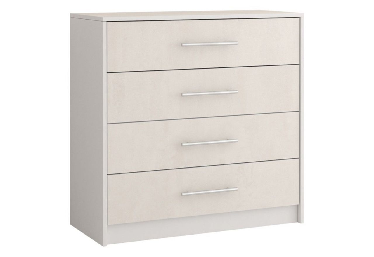Komoda do sypialni i pokoju z czterema szufladami - ALICJA Biały / Silk perłowa śmietanka - OUTLET