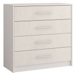 Komoda do sypialni i pokoju z czterema szufladami - ALICJA Biały / Silk perłowa śmietanka - OUTLET