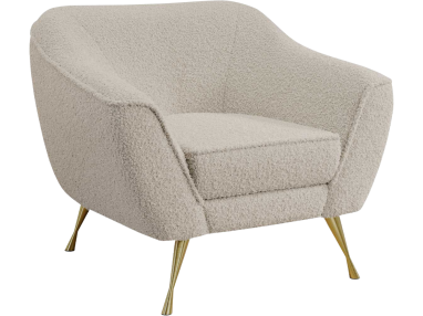 Beżowy fotel do salonu, jednoosobowy BUKLI 01 na złotych nogach i z pętelkową tapicerką