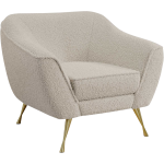 Beżowy fotel do salonu, jednoosobowy BUKLI 01 na złotych nogach i z pętelkową tapicerką