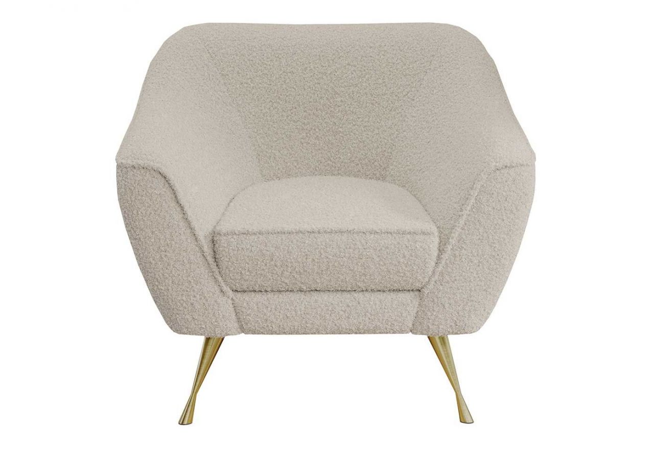 Beżowy fotel do salonu, jednoosobowy BUKLI 01 na złotych nogach i z pętelkową tapicerką