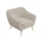 Beżowy fotel do salonu, jednoosobowy BUKLI 01 na złotych nogach i z pętelkową tapicerką
