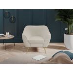 Beżowy fotel do salonu, jednoosobowy BUKLI 01 na złotych nogach i z pętelkową tapicerką