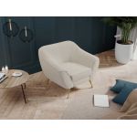 Beżowy fotel do salonu, jednoosobowy BUKLI 01 na złotych nogach i z pętelkową tapicerką