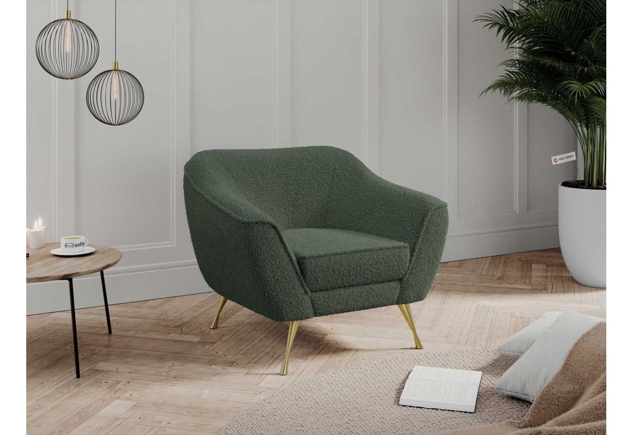 Zielony, nowoczesny fotel wypoczynkowy o kubełkowym oparciu i sprężynowym siedzisku, BUKLI 01 z pętelkową tapicerką