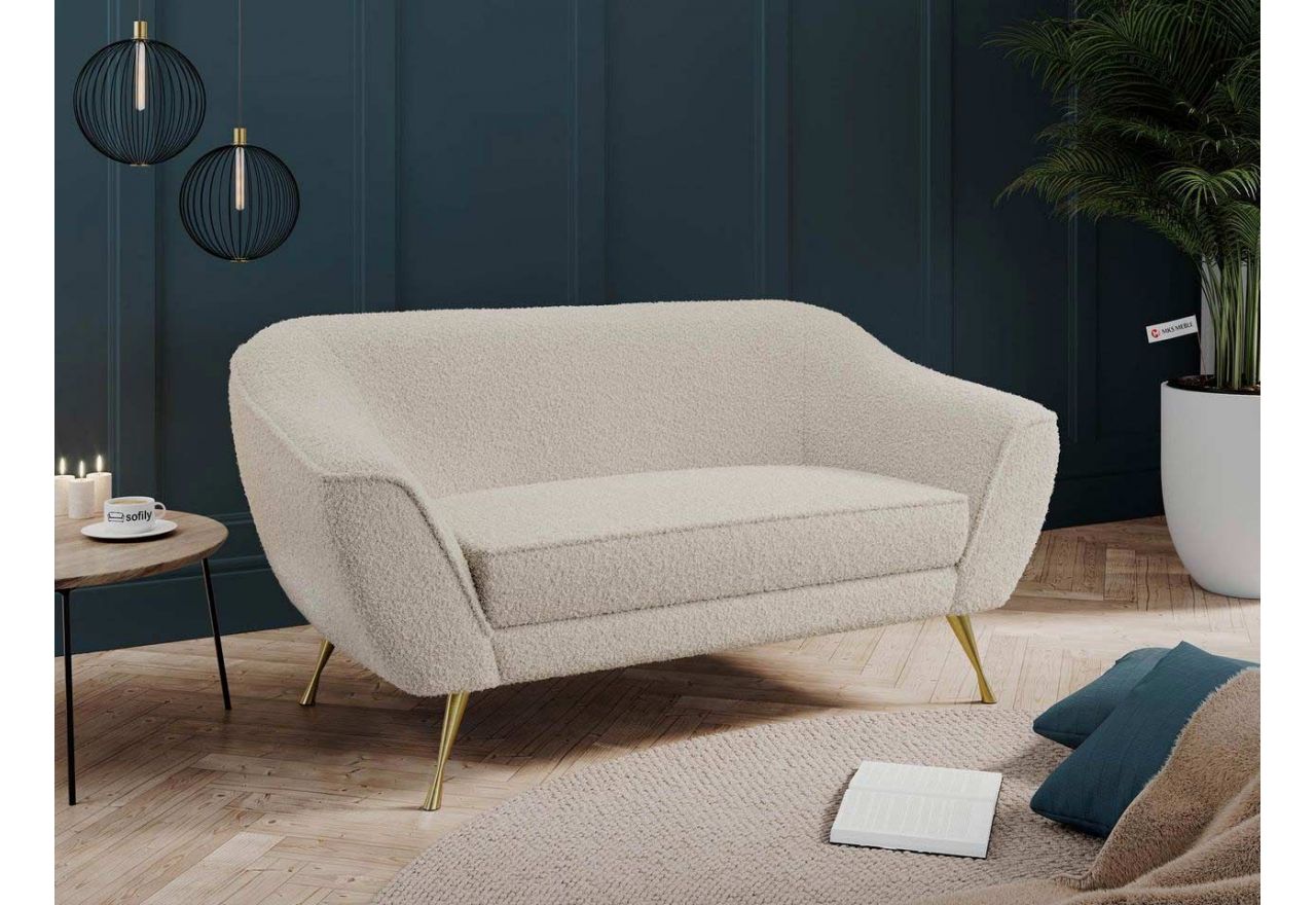 Beżowa sofa wypoczynkowa w pętelkowej tkaninie i z miękkim sprężynowym siedziskiem, BUKLI 02