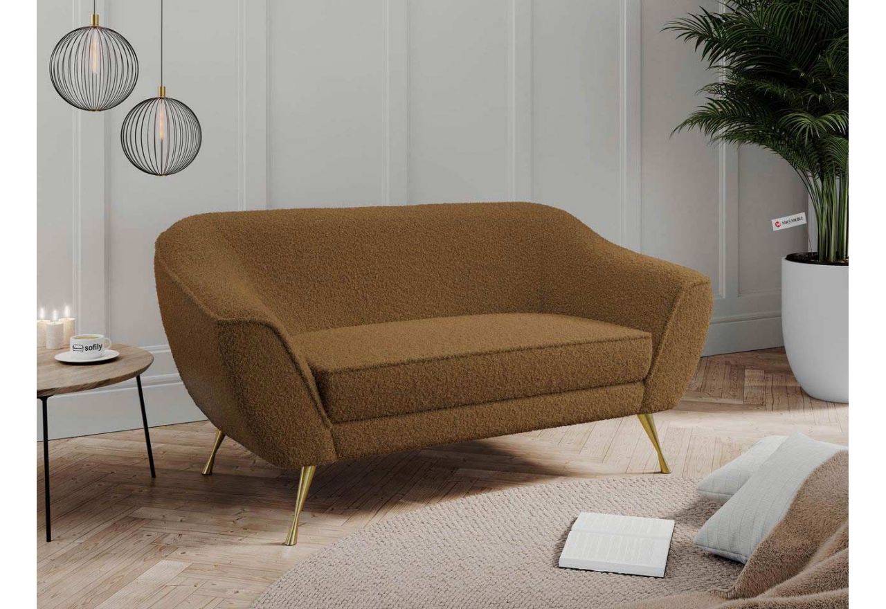 Stylowa, brązowa sofa wolnostojąca w pętelkowej tapicerce, BUKLI 02 ze sprężynowym siedziskiem