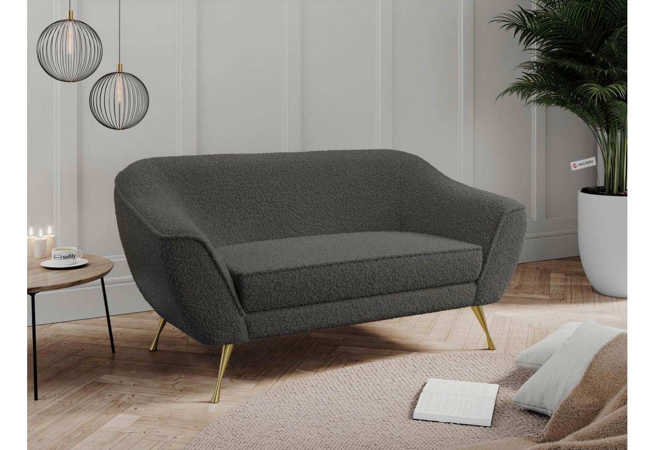 Pokryta tapicerką typu boucle, wolnostojąca sofa wypoczynkowa w ciemnoszarym kolorze, BUKLI 02