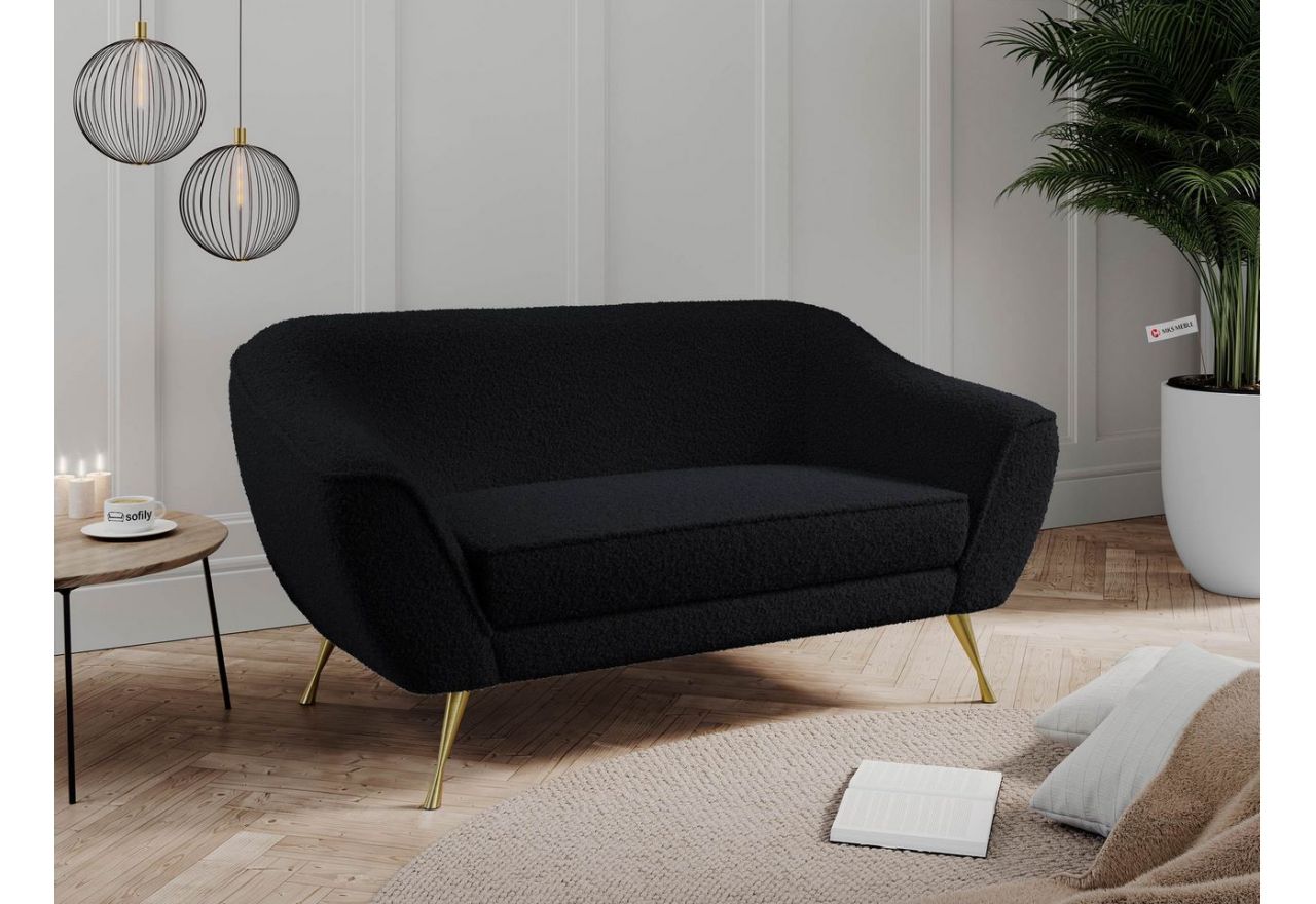 Komfortowa czarna kanapa do salonu lub biura, BUKLI 02 z pętelkową tapicerką, wolnostojąca
