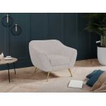 Miękki i wygodny fotel wypoczynkowy LINO 01 z szerokimi podłokietnikami i w białej sztruksowej tkaninie